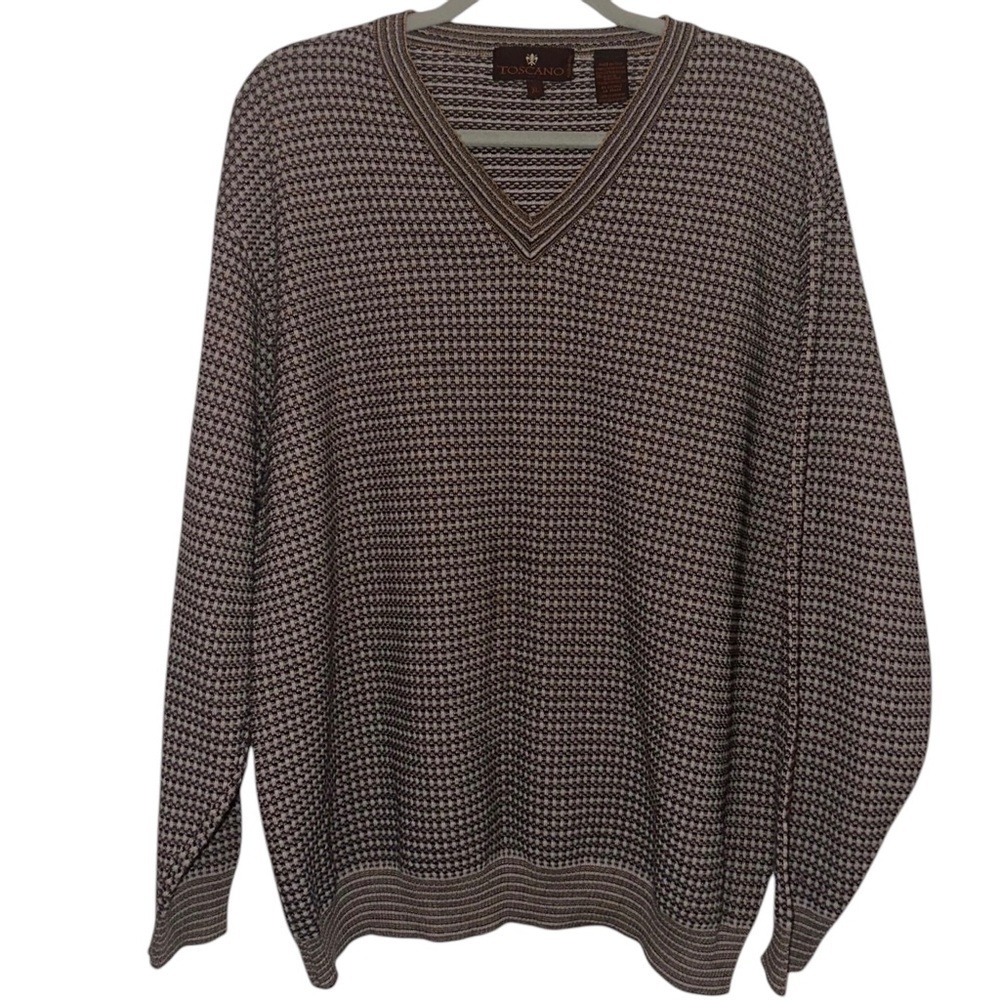 Vintage Toscano Men’s Cotton Tweed Made in Italy V-Neck Pullover Sweater Size XL - Picture 2 of 7